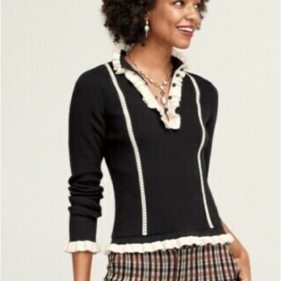CAbi | Sweaters | Cabi Adorn Cotton Black White Ruffle Sweater Pullover 43  Size Xl | Poshmark